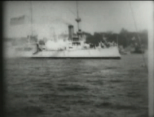 U.S. Cruiser Olympia Leading Naval Parade