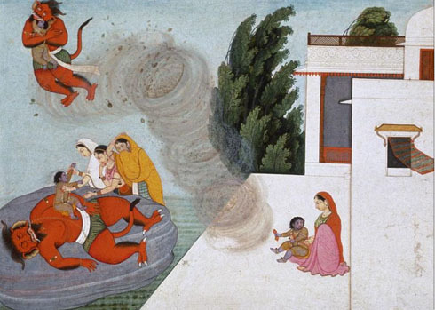 Krishna Defeats the Whirlwind [Miniature Painting]